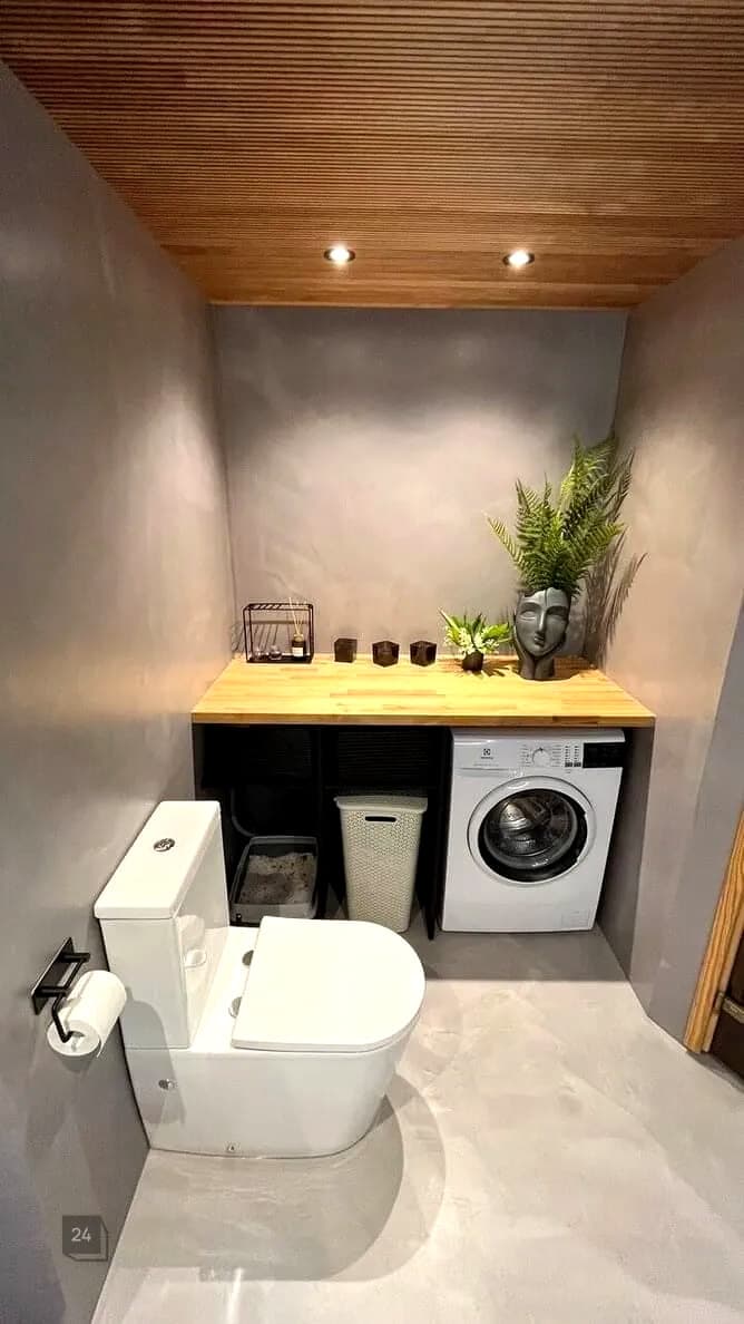 Redesigned bathroom with shower.