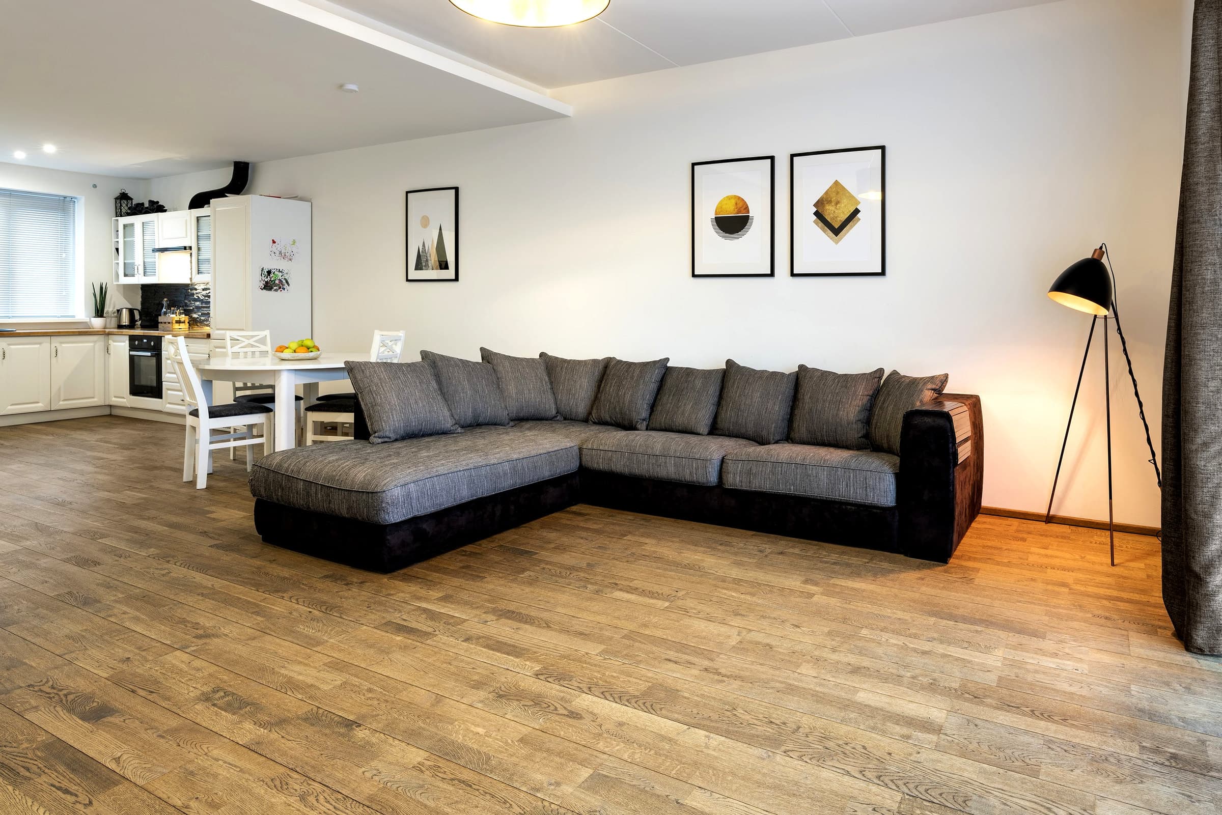 Styled living room in the Tartu terraced house.